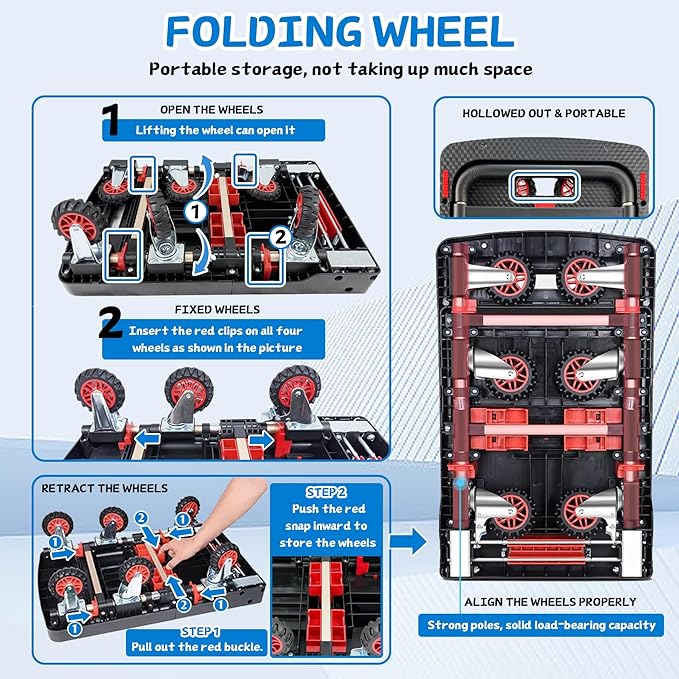 Heavy Duty 500lbs Capacity Hand Truck Collapsible Cart w/Brake Wheel, - Image 6