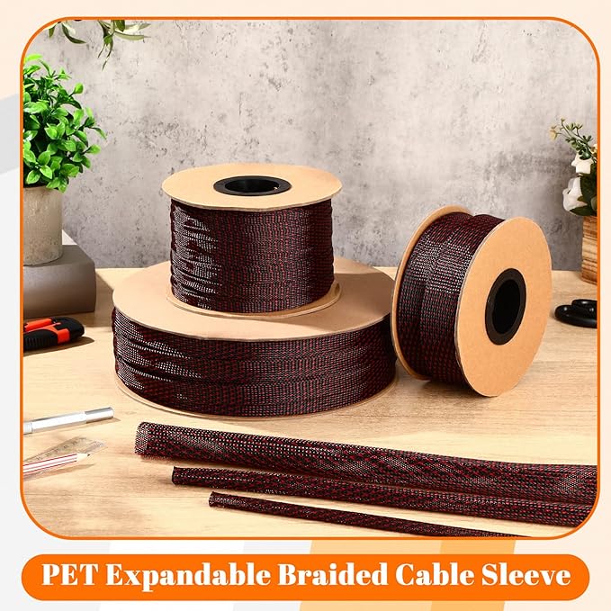 Pangda 300 Feet 1/2 Inch Wire Loom PET Expandable Braided Sleeving Braided - Image 2
