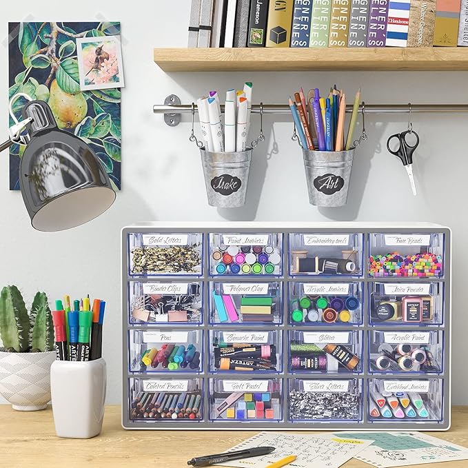 Arteza 16 Drawer Organizer and Storage Cabinet – Clear Plastic, Stackable - Image 5