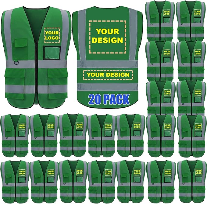BeautyWill Custom Logo 10/20 Pack Safety Vest Class2 High Visibility Vest by BeautyWill