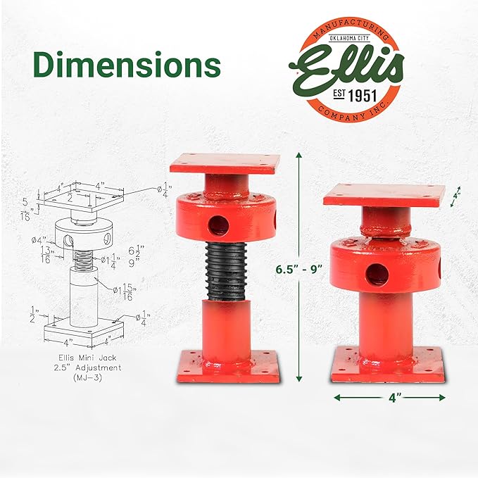 Ellis Manufacturing Adjustable Mini Screw Jack Post – House Jack - Image 3