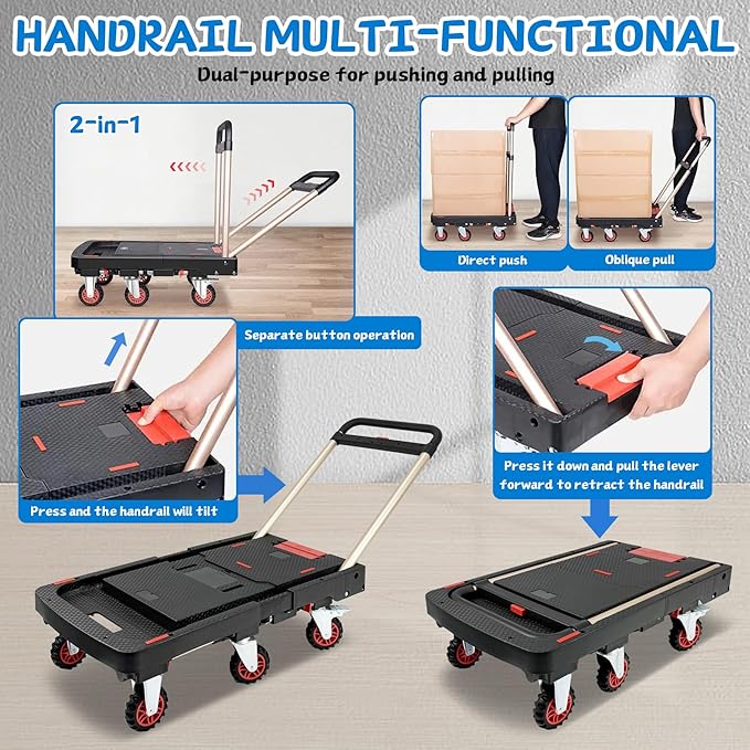 Heavy Duty 500lbs Capacity Hand Truck Collapsible Cart w/Brake Wheel, - Image 3