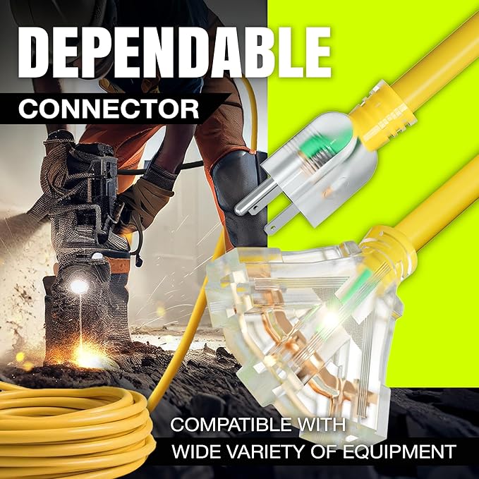 25ft Outdoor/Indoor Extension Cord 3-Outlet 12/3 Gauge Extra Heavy Duty 3 Prong - Image 4