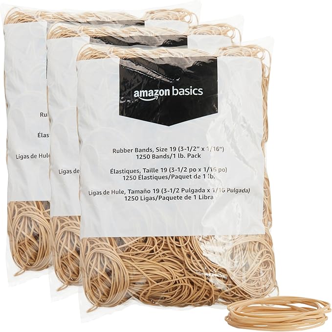 Amazon Basics Rubber Bands, Size 19, 1250 Bands/1 lb. Pack by AmazonBasics