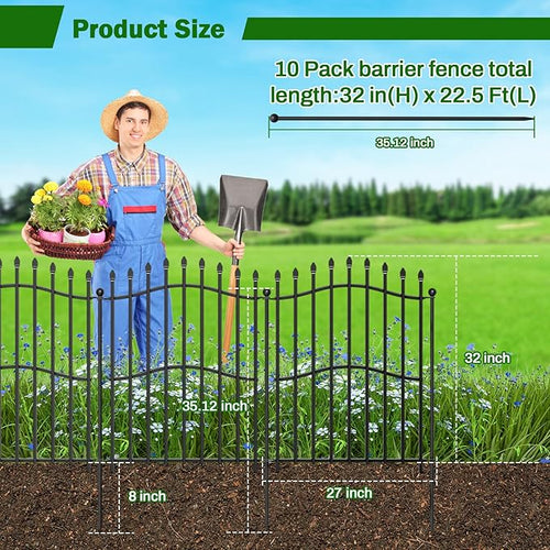 10 Panels No Dig Decorative Garden Fence - 32in H x 22.5ft L - Image 2