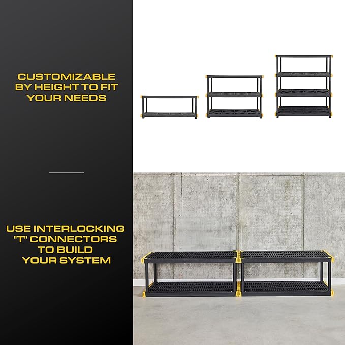 CX Black & Yellow, 4-Tier Heavy Duty Plastic Storage Shelving Unit, 200lbs/shelf - Image 7