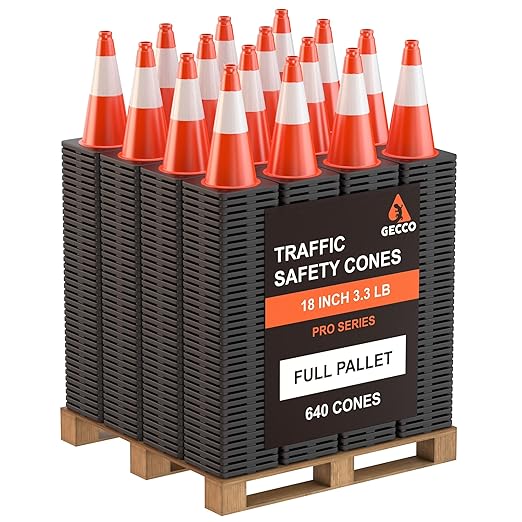 GECCO ™ 18 Inch 3.3 Lb Small Orange Traffic Cones in Bulk | Wholesale Safety by GECCO