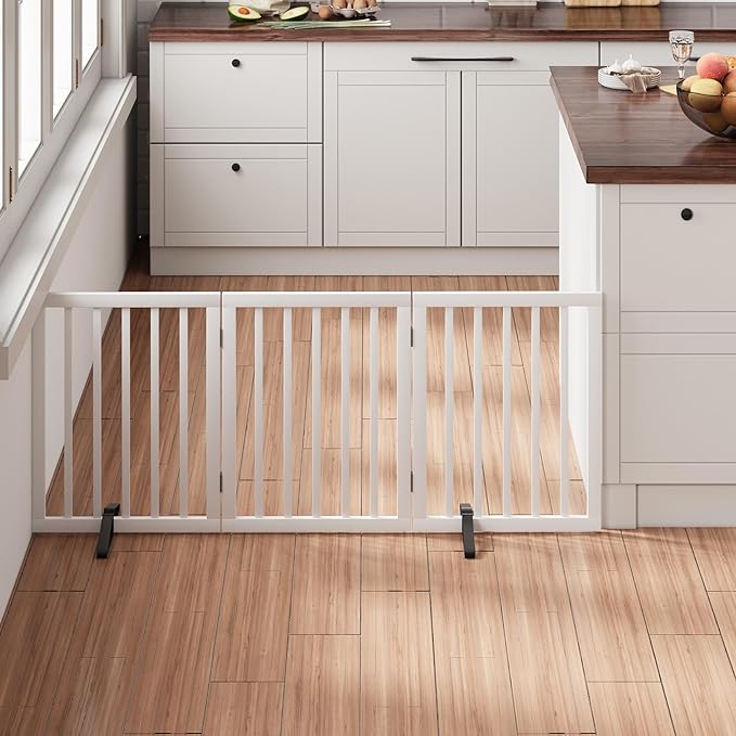 White 18-55" Wide Pet Gate, Bamboo Dog Gate by MinoKesper