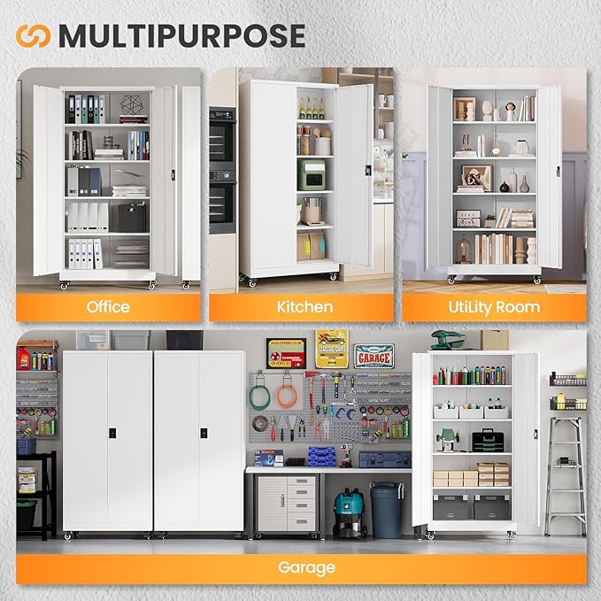 Garage Storage Cabinet with Doors and Shelves, Garage Cabinets with Wheels - Image 8