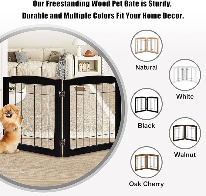 LZRS 2-Panel Freestanding Foldable Wood Dog Gate – Solid Wood & Steel Wire - Image 4