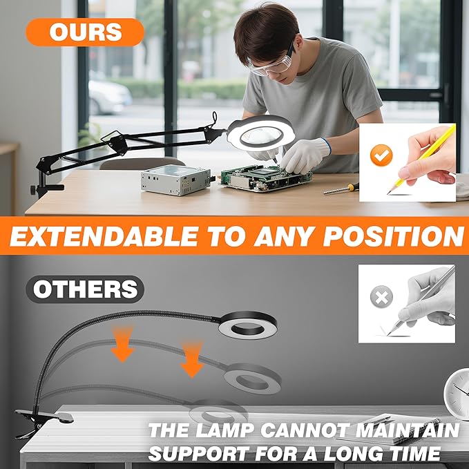 10X Magnifying Glass with Light and Clamp, 5 Color Stepless Dimmable Modes 84 - Image 5