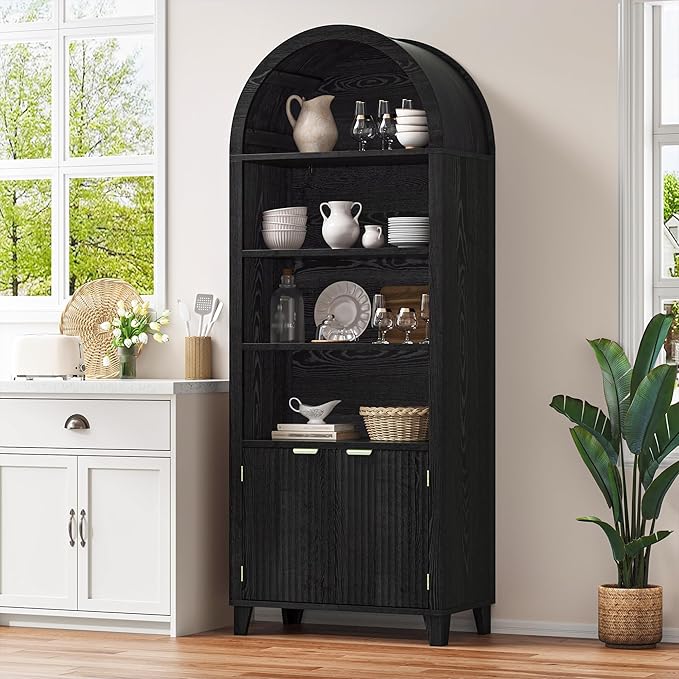 79.9" Tall Arched Pantry Cabinet, 6-Tier Kitchen Pantry Cabinet by Durayloly