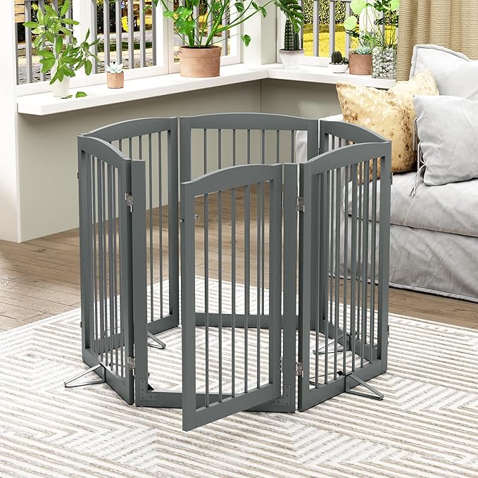 Freestanding Pet Gate with Door, Tall Dog Gate - Image 7