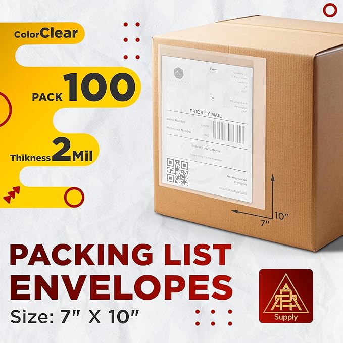 APQ Clear Top Loading Packing List Envelopes, 7 x 10 Inches. 100 Pack Packing - Image 2