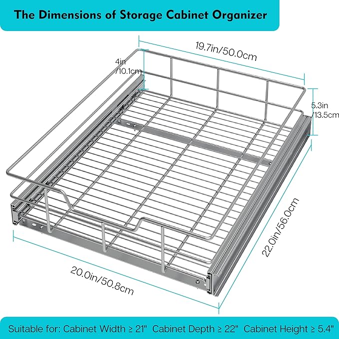 Pull Out Cabinet Organizer 20" W X 22" D, Slide Out Drawers - Image 2