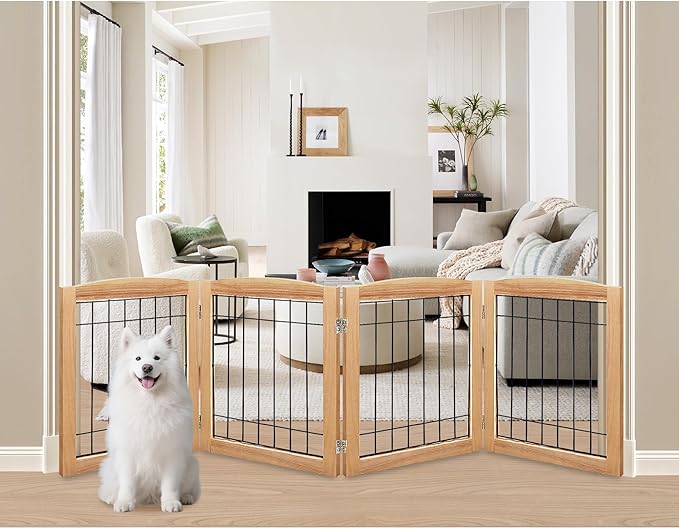 LZRS 4-Panel Extra-Wide Wooden Freestanding Dog Gate: Foldable Solid Wood and by LZRSPET