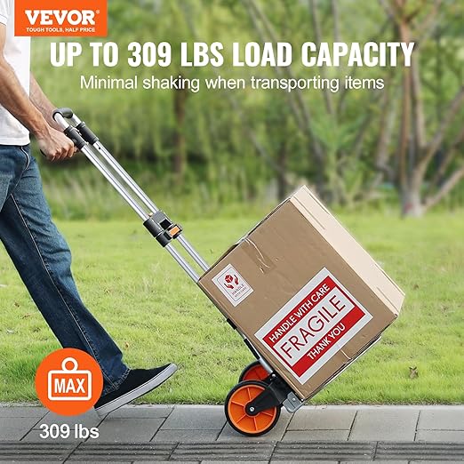 VEVOR Folding Hand Truck and Dolly, 309 Lbs Capacity, Aluminum Foldable Cart - Image 2