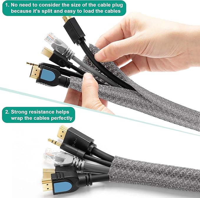 6.6ft - 4/5 inch Grey Cable Sleeve, Cable Organizer - Image 2