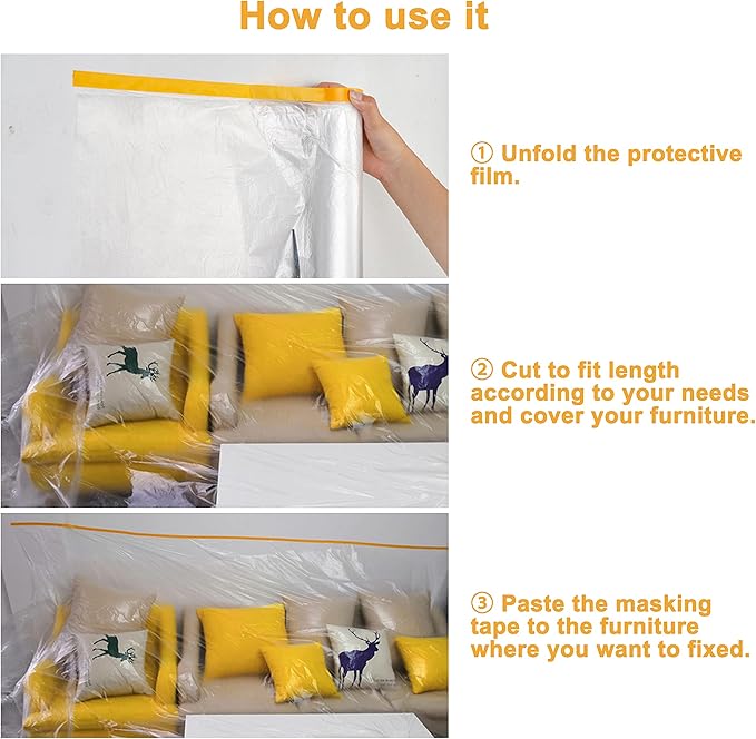 Muf 9 x 65 Feet Plastic Drop Cloth Protective Masking Film, Waterproof Plastic - Image 7