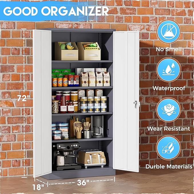 Greenvelly Metal Garage Storage Cabinet, Locking Steel Cabinet - Image 4