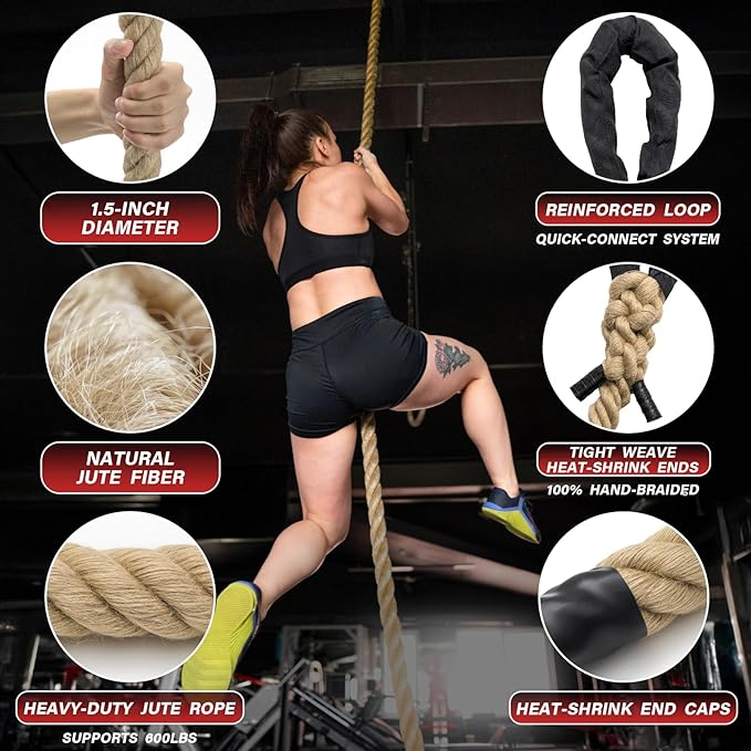 Climbing Rope Gym Workout - 10FT 15FT 20FT 25FT 30FT 35FT Heavy Duty Jute Thick - Image 4