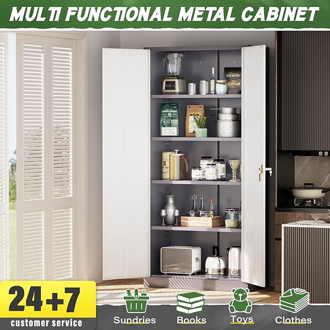 Greenvelly Metal Storage Cabinet, 72” Metal Cabinet Storage - Image 2