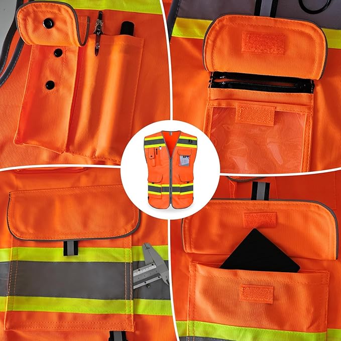 TCCFCCT Safety Vest 9 Pockets High Visibility Reflective Safety Vest - Image 4