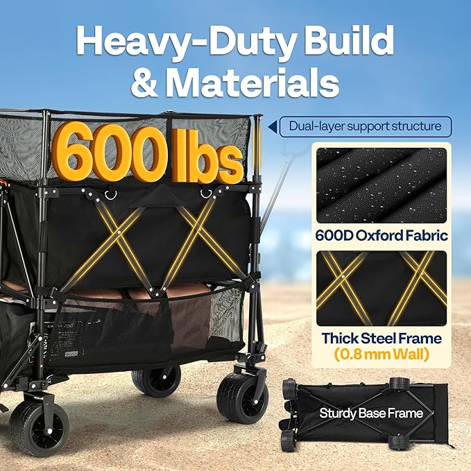 VIVOHOME 500L Large Capacity Double Decker Collapsible Wagon 500lbs Heavy Duty - Image 4
