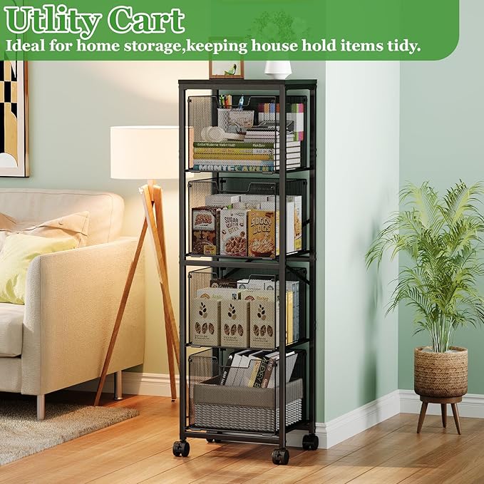4 Drawers File Cabinet, Vertical Filing Cabinets, Rolling File Cart, Hanging - Image 8