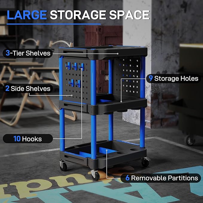 HOMCOM 3-Tier Rolling Tool Cart - Image 3