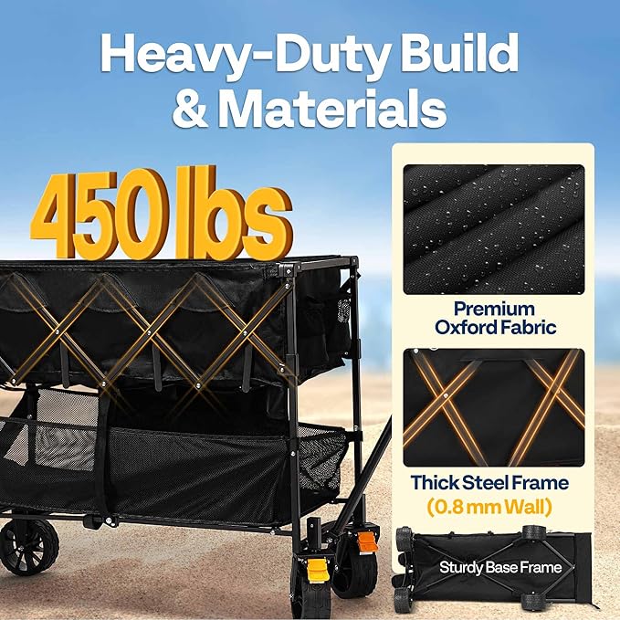 VIVOHOME 400L Large Capacity Double Decker Collapsible Wagon 500lbs Heavy Duty - Image 4
