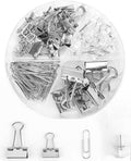 Silver Binder Clips and Paper Clips Push Pins Tacks Sets, Total 72 PCS Assorted by CREECHWA