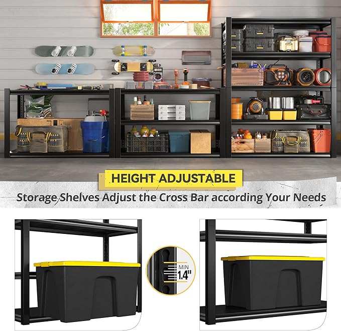 REIBII Storage Shelves Heavy Duty Garage Shelving 72" Adjustable Metal Shelves - Image 5