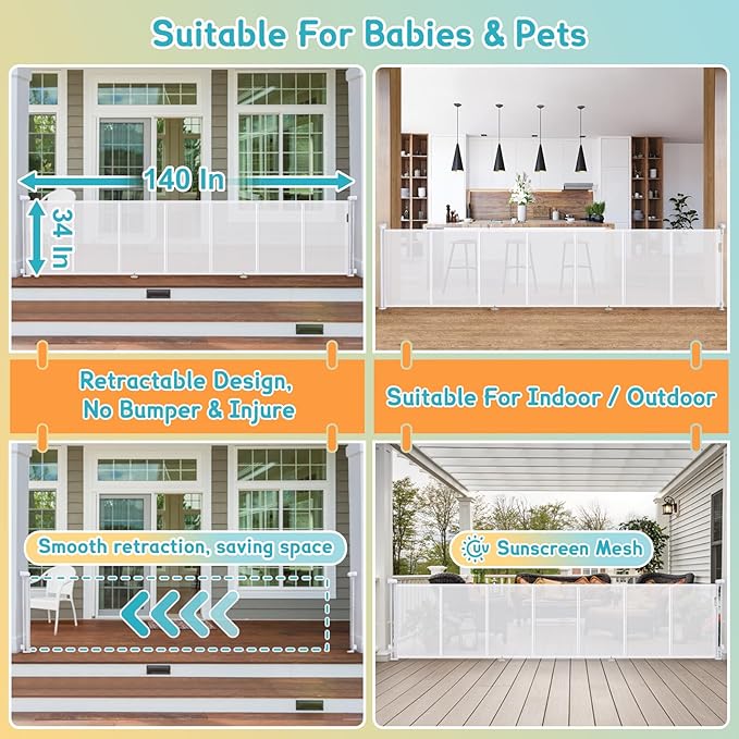 140'' Retractable Baby Gates Extra Wide, Security Upgrade Reinforcement Rods 11 - Image 7