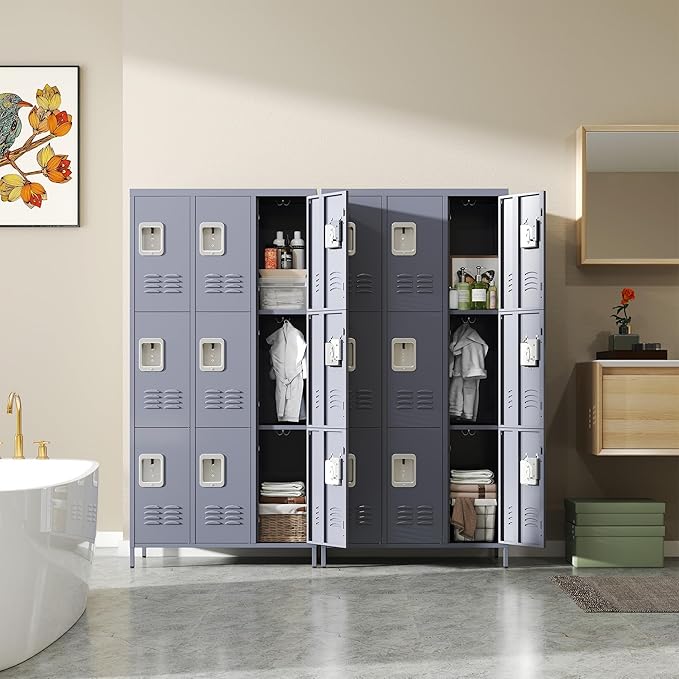 72" Tall Emplyee Locker with Shelves and Hooks 9 Doors Steel Sports Locker - Image 6