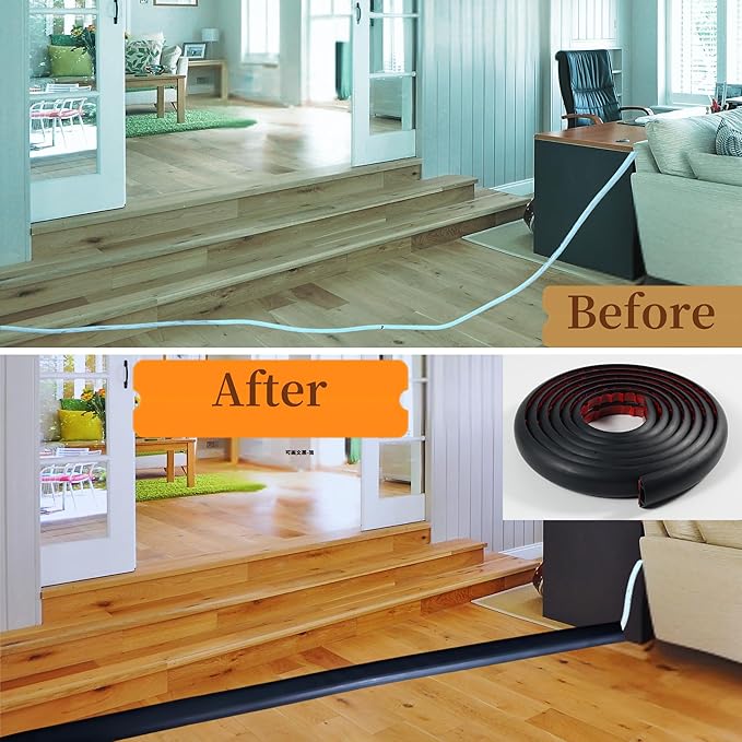 10ft Self Adhesive Floor Cord Cover, Cable Cavity:0.61" x 0.32", Heavy Duty - Image 5