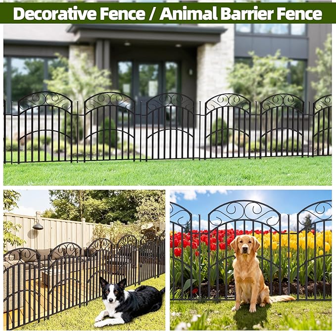 10 Panels 32in Decorative Garden Fence, Total 22.5ft L Heavy Duty Iron Metal No - Image 7