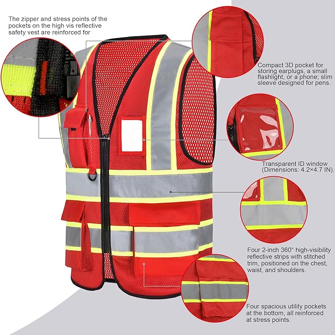 A-SAFETY Mesh High Vis Vest Lightweight Reflective Construction Vest - Image 3