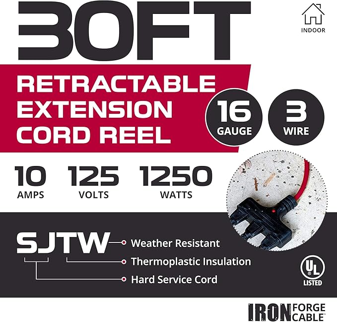 IRON FORGE CABLE 30Ft Retractable Extension Cord Reel - Image 3