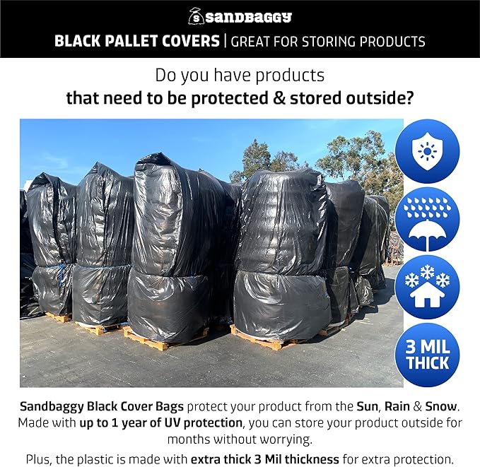 Sandbaggy Black Pallet Covers | Made in USA | Tarp Fits Large Pallets Up to 55" - Image 3