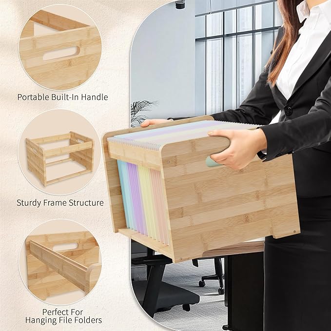 Bamboo Hanging File Organizer, Office Desk File Organizer - Image 5