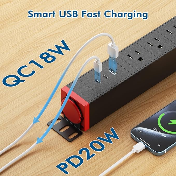 8 Outlet Surge Protector Power Strip, 360° Rotatable Mounting, PD 20W USB C - Image 7