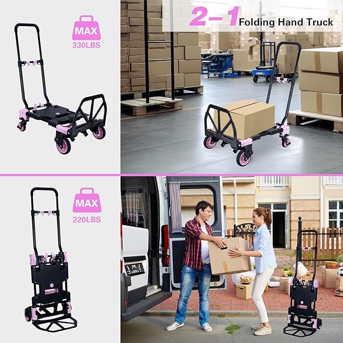 JJSMKCH 2 in 1 Folding Hand Truck, 330LB Capacity Hand Truck Foldable, Dolly - Image 2