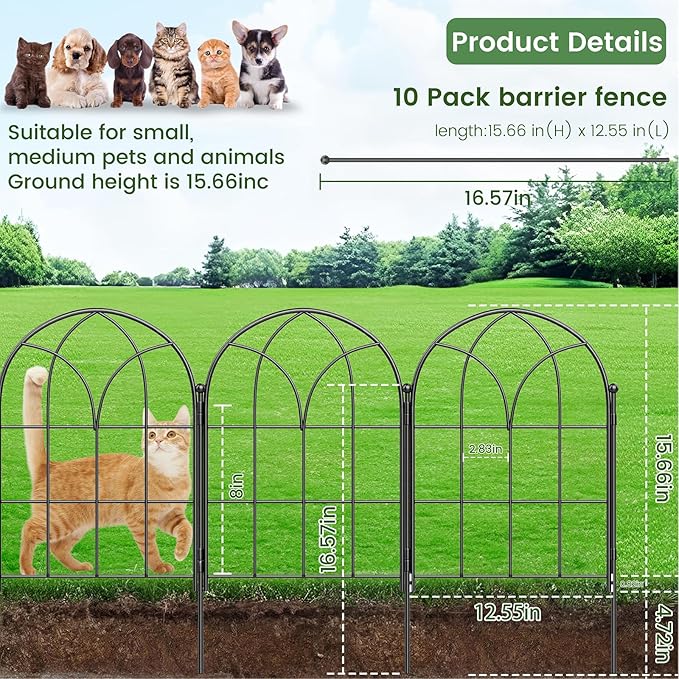 Black Garden Fences Animal Barrier, 12.55"*16.48" Garden Border Fencing - Image 3