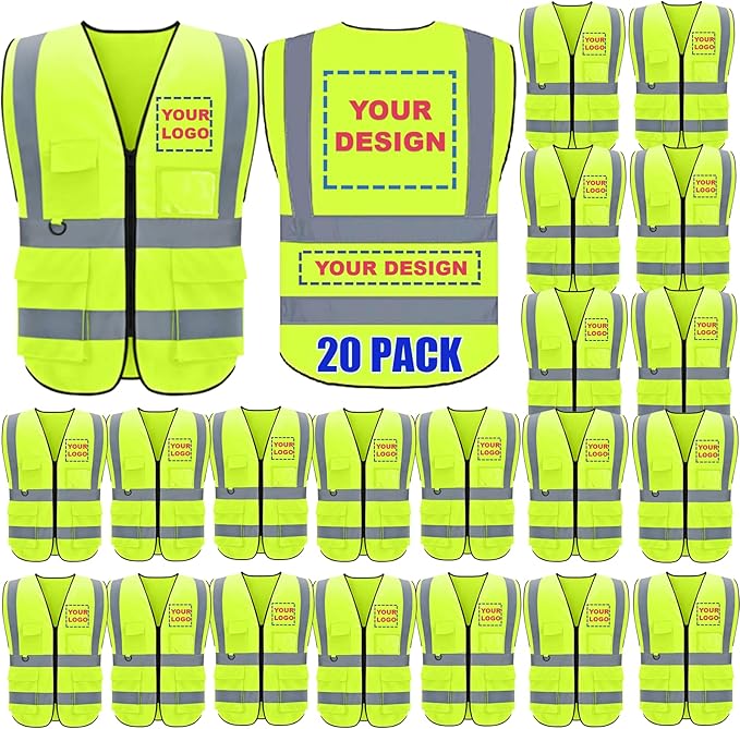 BeautyWill Custom Logo 10/20 Pack Safety Vest Class2 High Visibility Vest by BeautyWill