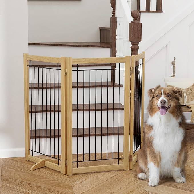 Wire Dog Gate Solid Wood Frame, Anti-Chewing, Indoor Freestanding Pet Gate - Image 7