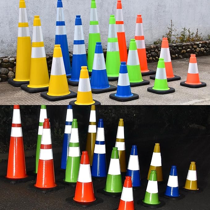 4 Pack 18 Inch Yellow PVC Safety Cones Black Base Stable, Driving School - Image 8