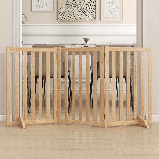 30" Height Tall Freestanding Pet Gate, Solid Wood Folding Safety Fence Wooden by Axeman