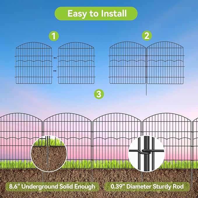 Decorative Garden Fence 6 Panels 6 Panels 13.4 ft×32in Metal Garden Fences - Image 3