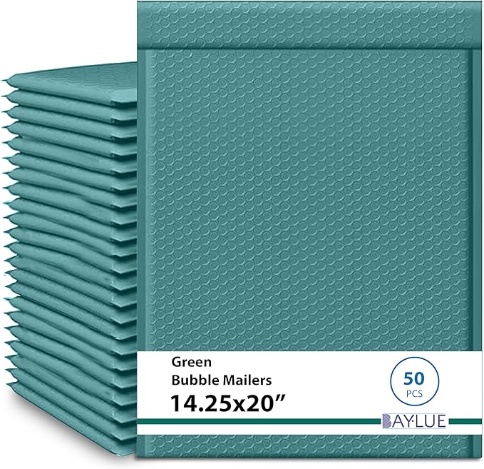 Green 14.25x20 Inch Poly Bubble Mailers #7 | Self Seal Large Padded Envelopes | by BAYLUE